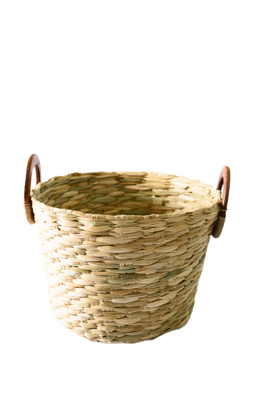 Cesta em Fibra Natural com Alças de Madeira